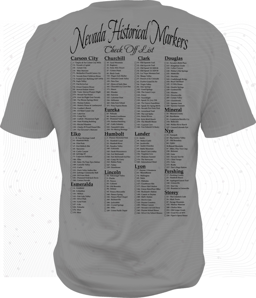 nevada historical markers check list grey t shirt