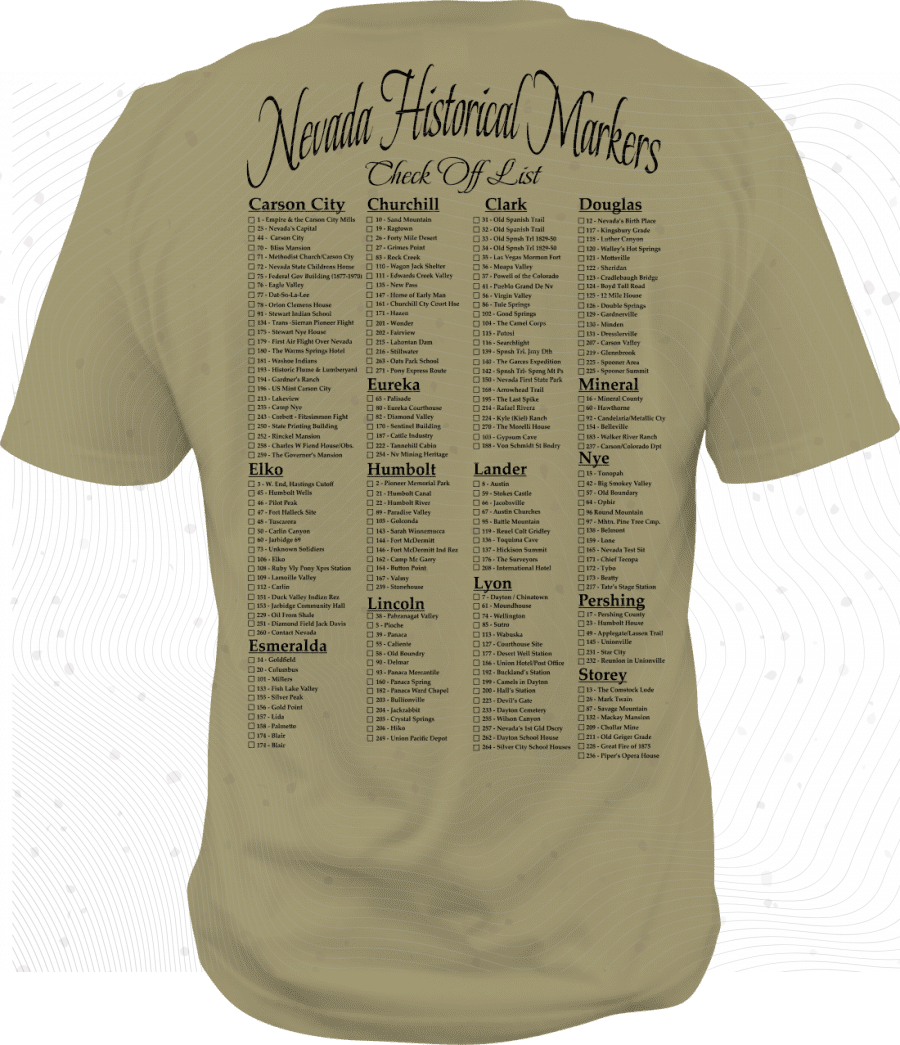 nevada historical markers check list sand t shirt